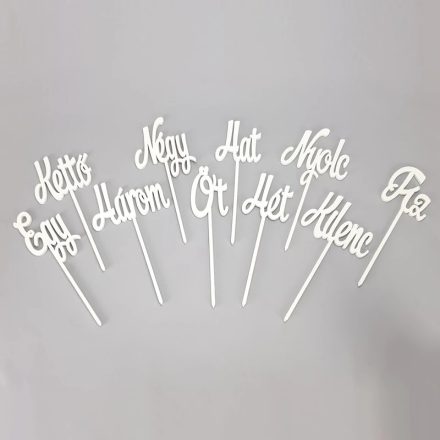 Esküvői beszúrható írott számok 1-10ig fehér 